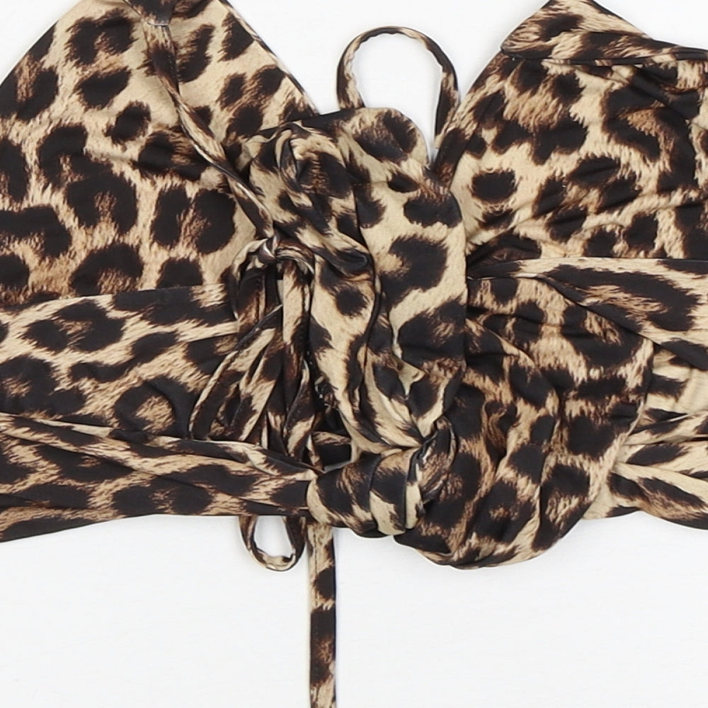 PRETTYLITTLETHING Womens Multicoloured Animal Print Polyester Cropped Blouse Size 8 V-Neck - bra top