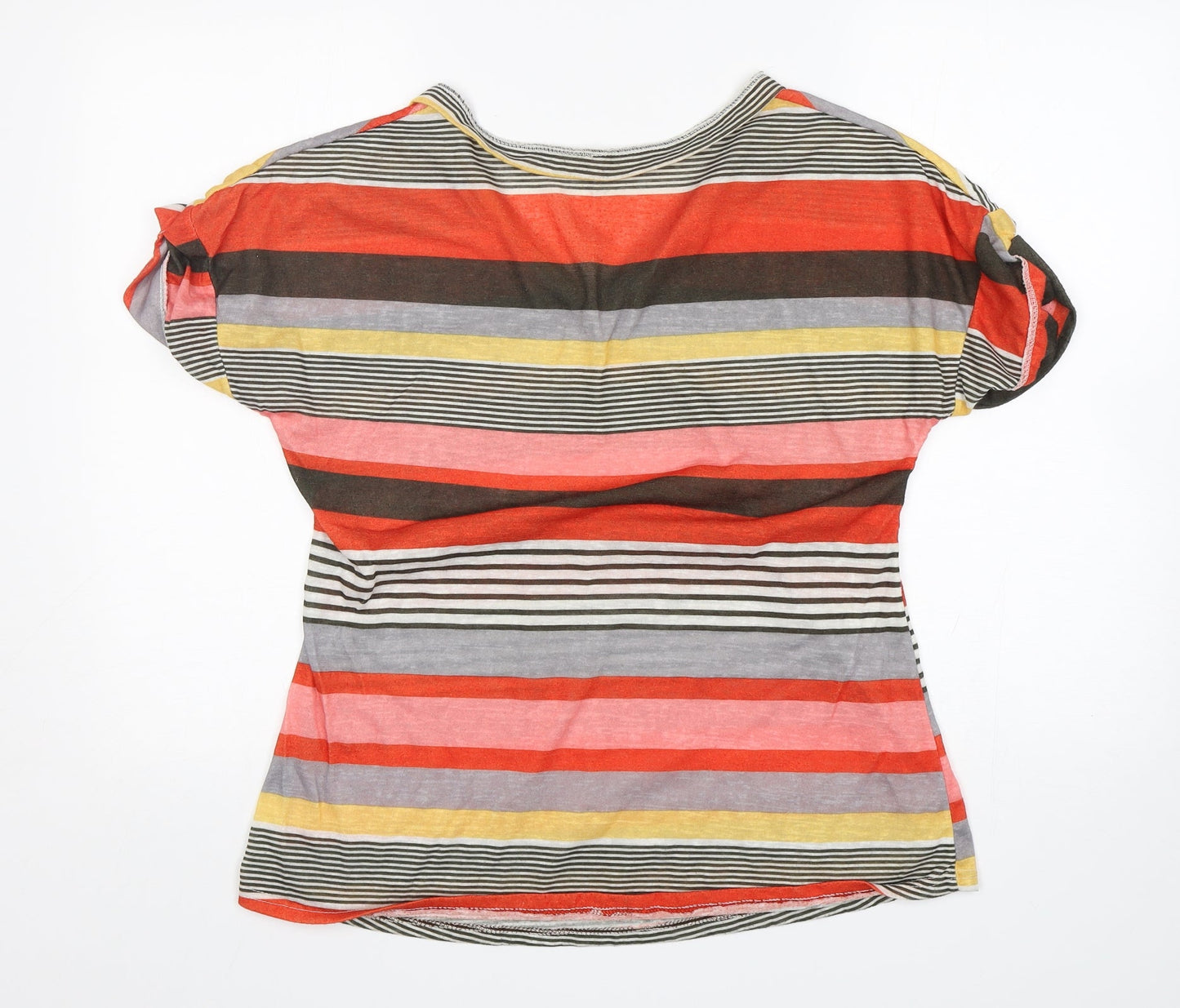 Preworn Womens Multicoloured Striped  Basic T-Shirt Size XL V-Neck