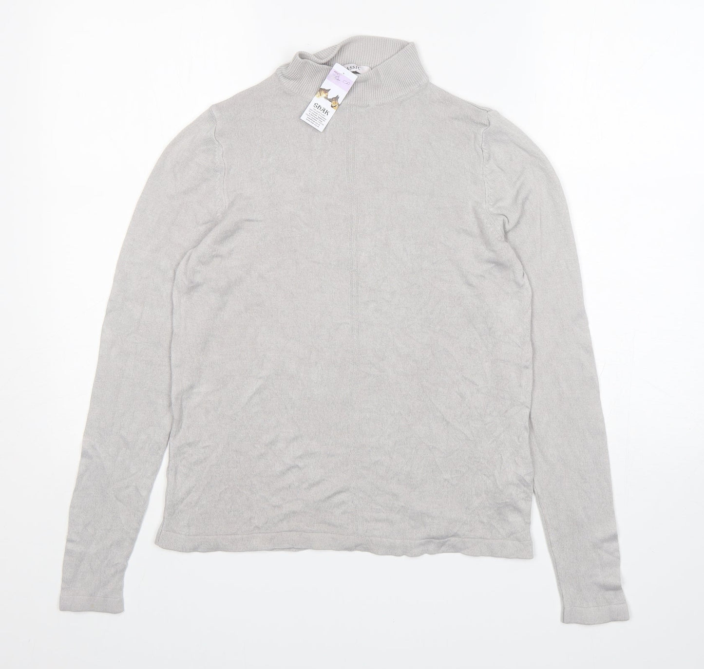 M&S Womens Grey Mock Neck  Acrylic Pullover Jumper Size 10