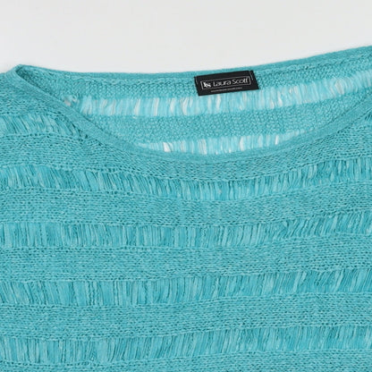 Laura Scott Womens Blue Crew Neck Striped Acrylic Pullover Jumper Size 14