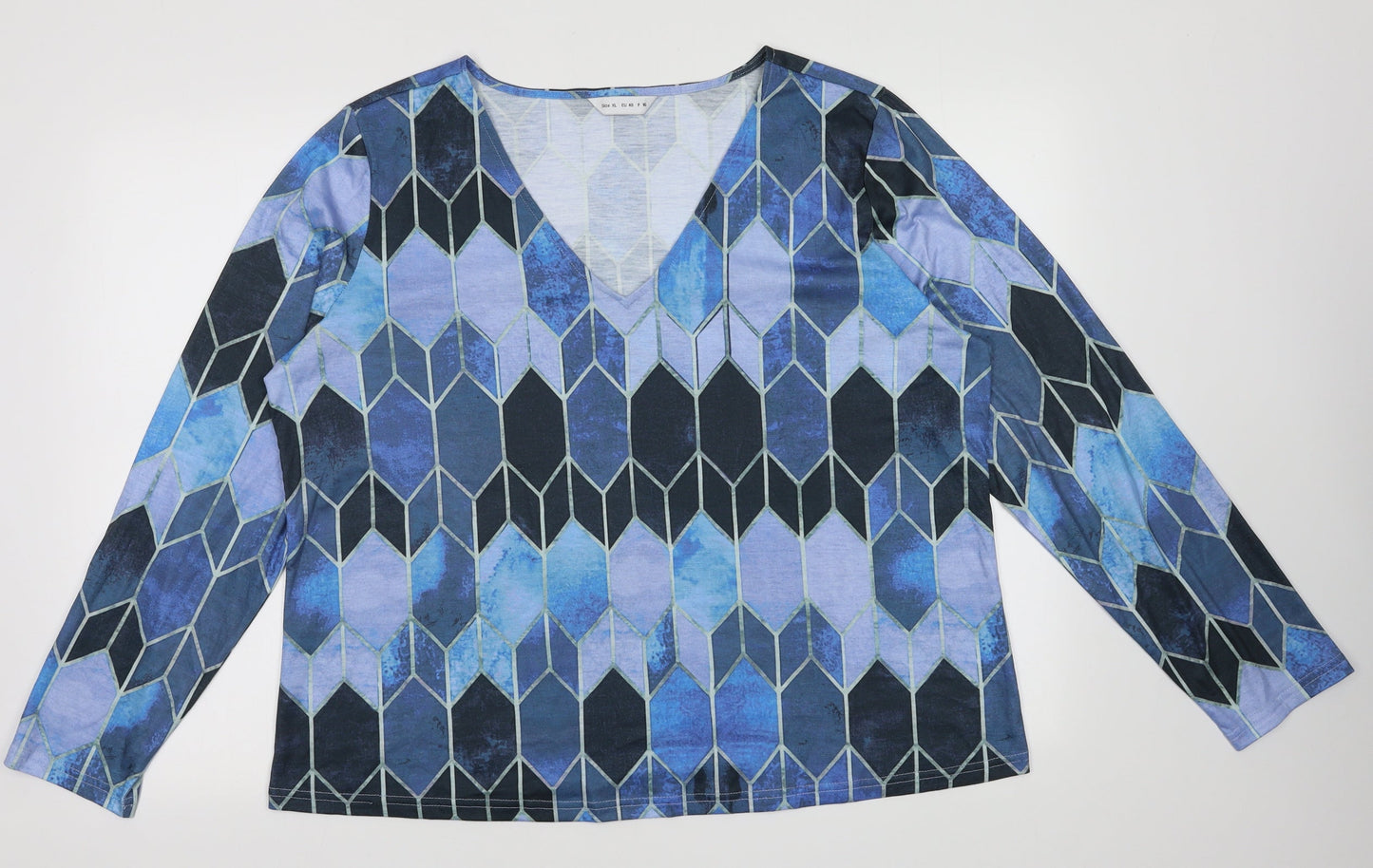 Preworn Womens Blue Argyle/Diamond Polyester Pullover Sweatshirt Size XL  Pullover