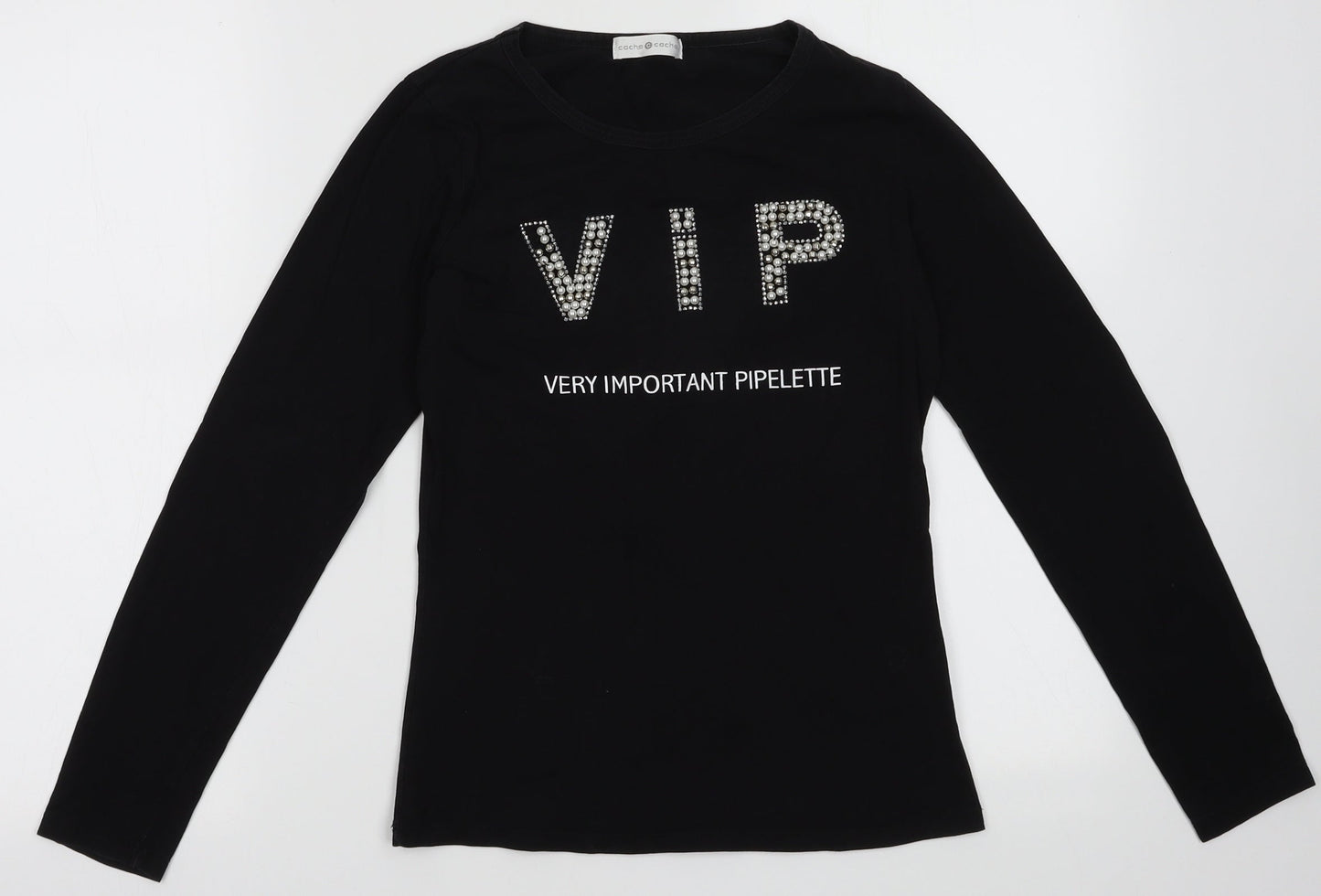 Cache Cache Womens Black  Cotton Pullover Sweatshirt Size 10  Pullover - very important pipelette