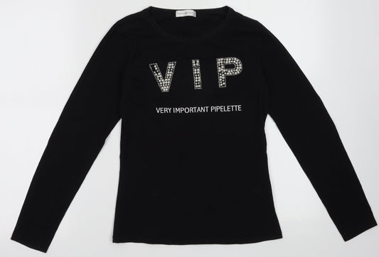 Cache Cache Womens Black  Cotton Pullover Sweatshirt Size 10  Pullover - very important pipelette