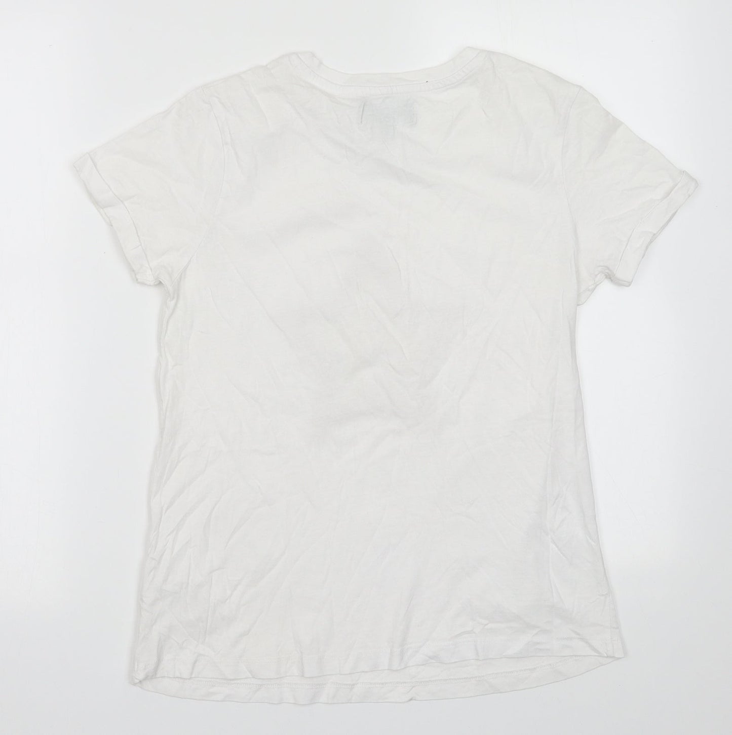 Paramour Womens White  Cotton Basic T-Shirt Size 10 Crew Neck - Star Print