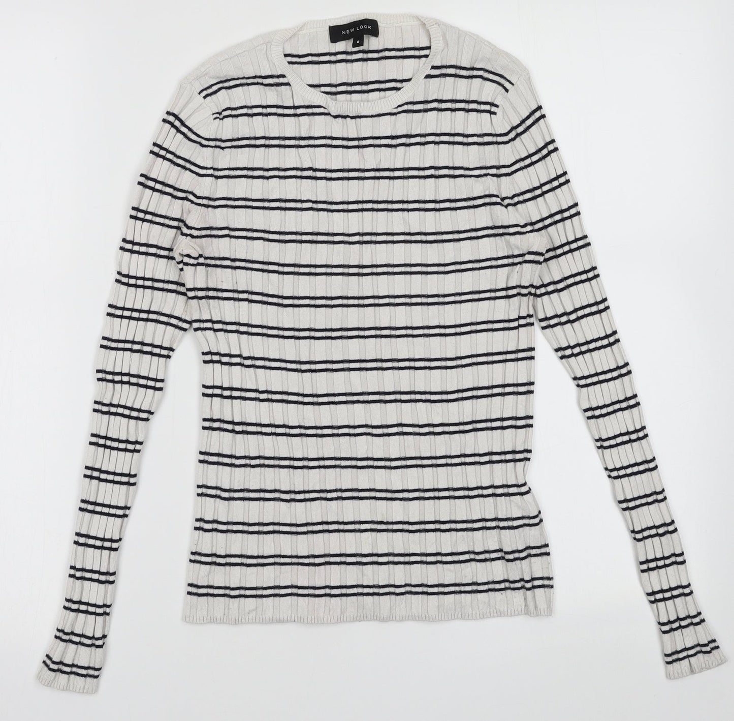 New Look Womens White Striped Viscose Pullover Sweatshirt Size 8  Pullover