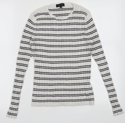New Look Womens White Striped Viscose Pullover Sweatshirt Size 8  Pullover