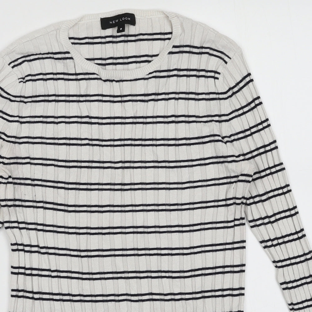 New Look Womens White Striped Viscose Pullover Sweatshirt Size 8  Pullover