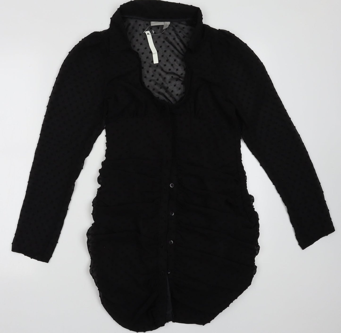 ASOS Womens Black Polka Dot Polyester A-Line  Size 8  V-Neck Button
