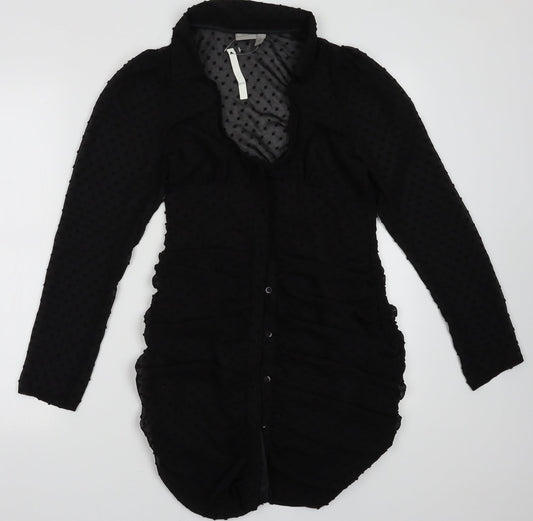 ASOS Womens Black Polka Dot Polyester A-Line  Size 8  V-Neck Button