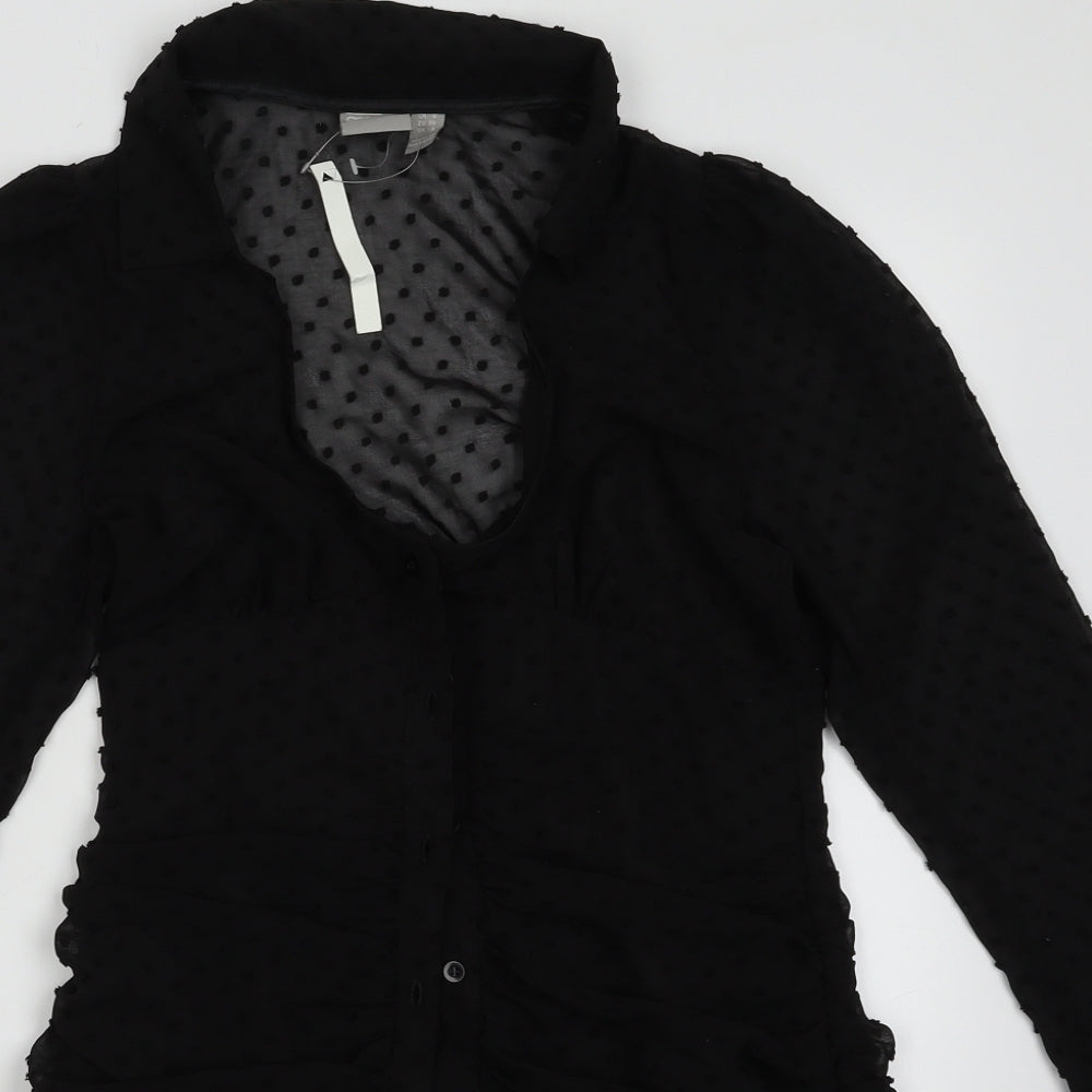 ASOS Womens Black Polka Dot Polyester A-Line  Size 8  V-Neck Button
