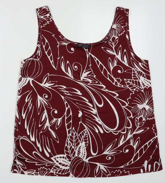 Marks and Spencer Womens Red Geometric Polyester Basic Tank Size 12 Scoop Neck