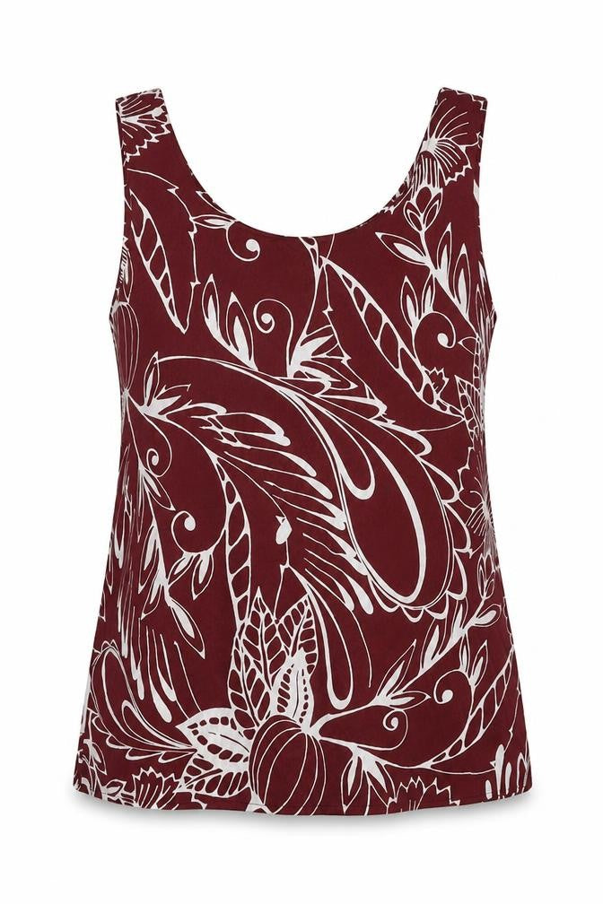Marks & Spencer Womens Red Geometric Polyester Basic Tank Size 12 Scoop Neck