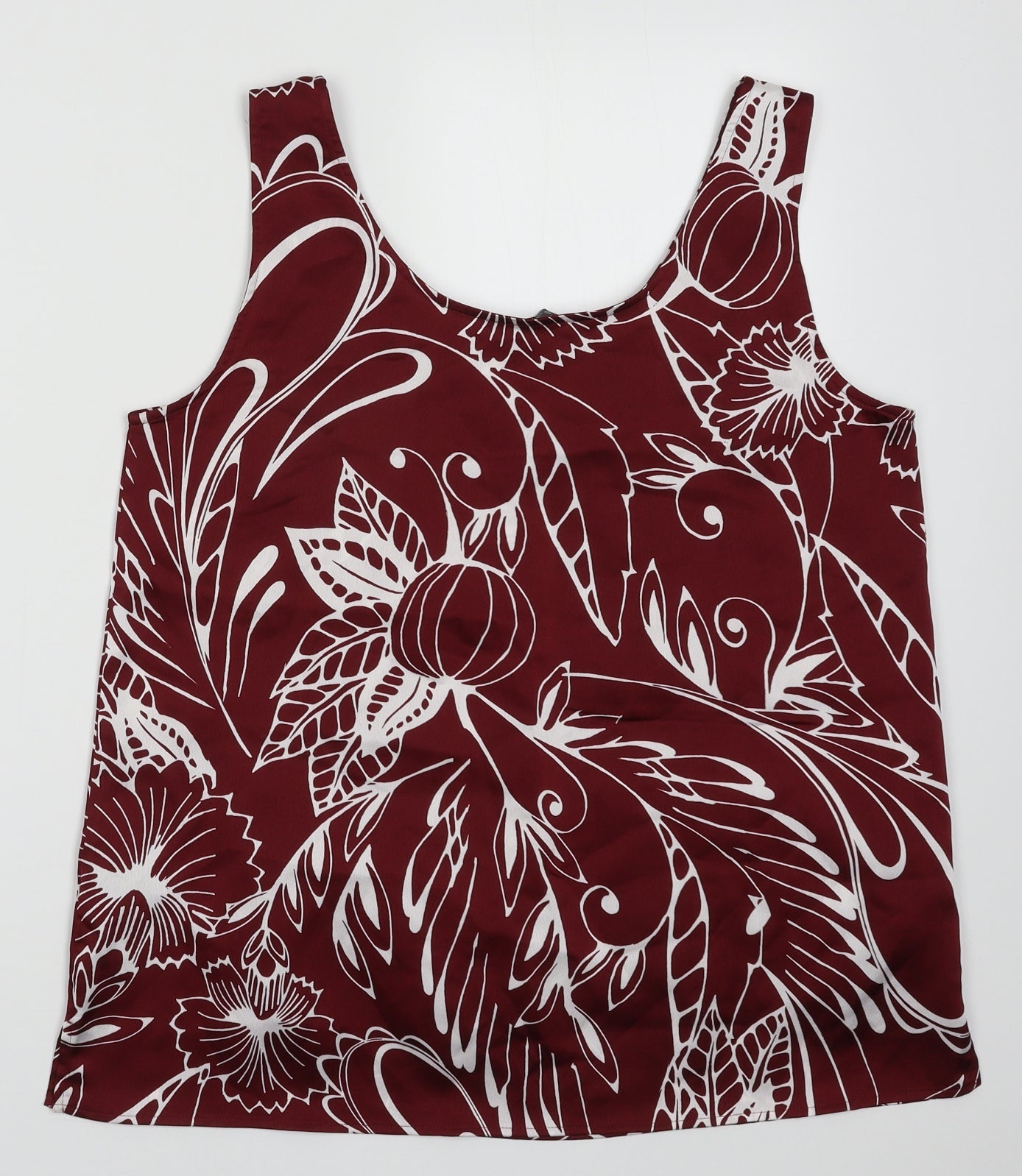 Marks and Spencer Womens Red Geometric Polyester Basic Tank Size 12 Scoop Neck