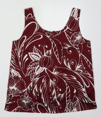 Marks & Spencer Womens Red Geometric Polyester Basic Tank Size 12 Scoop Neck