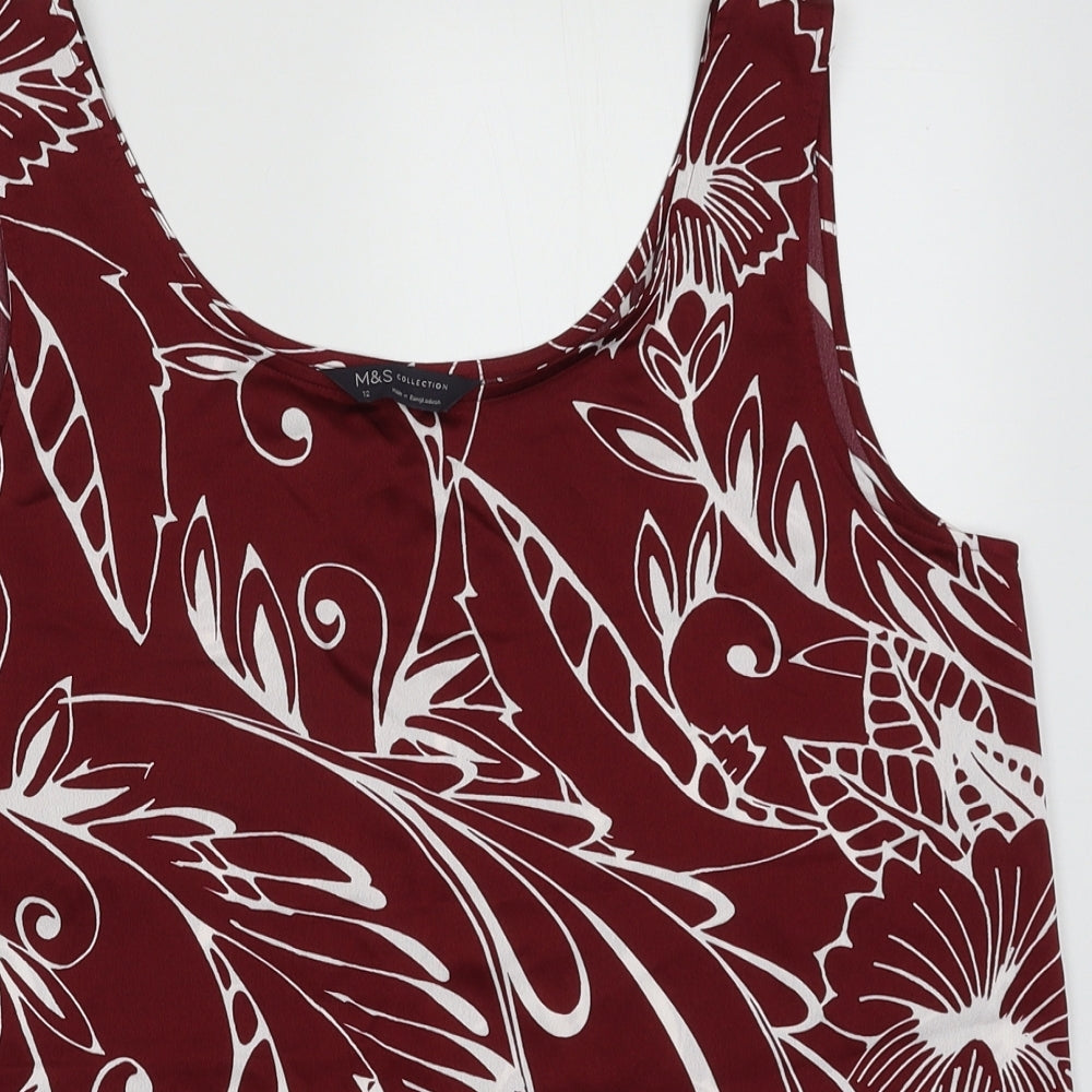 Marks and Spencer Womens Red Geometric Polyester Basic Tank Size 12 Scoop Neck