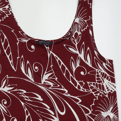 Marks & Spencer Womens Red Geometric Polyester Basic Tank Size 12 Scoop Neck