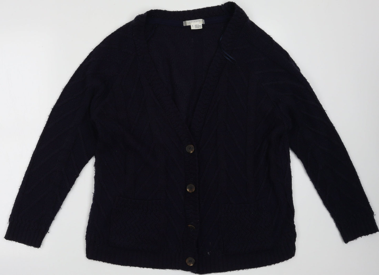 Preworn Womens Blue V-Neck Argyle/Diamond Acrylic Cardigan Jumper Size S