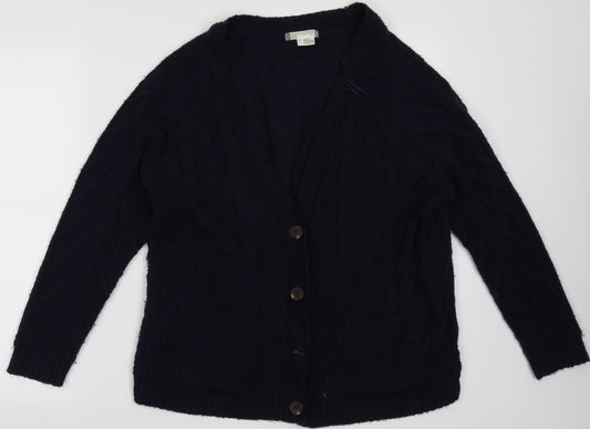 Preworn Womens Blue V-Neck Argyle/Diamond Acrylic Cardigan Jumper Size S