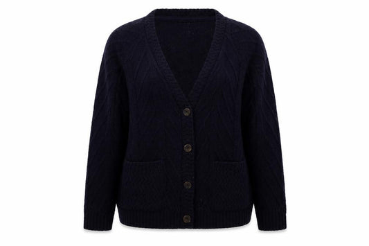Preworn Womens Blue V-Neck Argyle/Diamond Acrylic Cardigan Jumper Size S