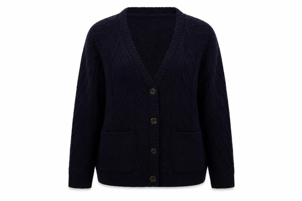 Preworn Womens Blue V-Neck Argyle/Diamond Acrylic Cardigan Jumper Size S