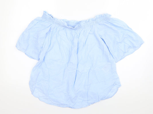 H&M Womens Blue  Cotton Basic Blouse Size 8 Off the Shoulder