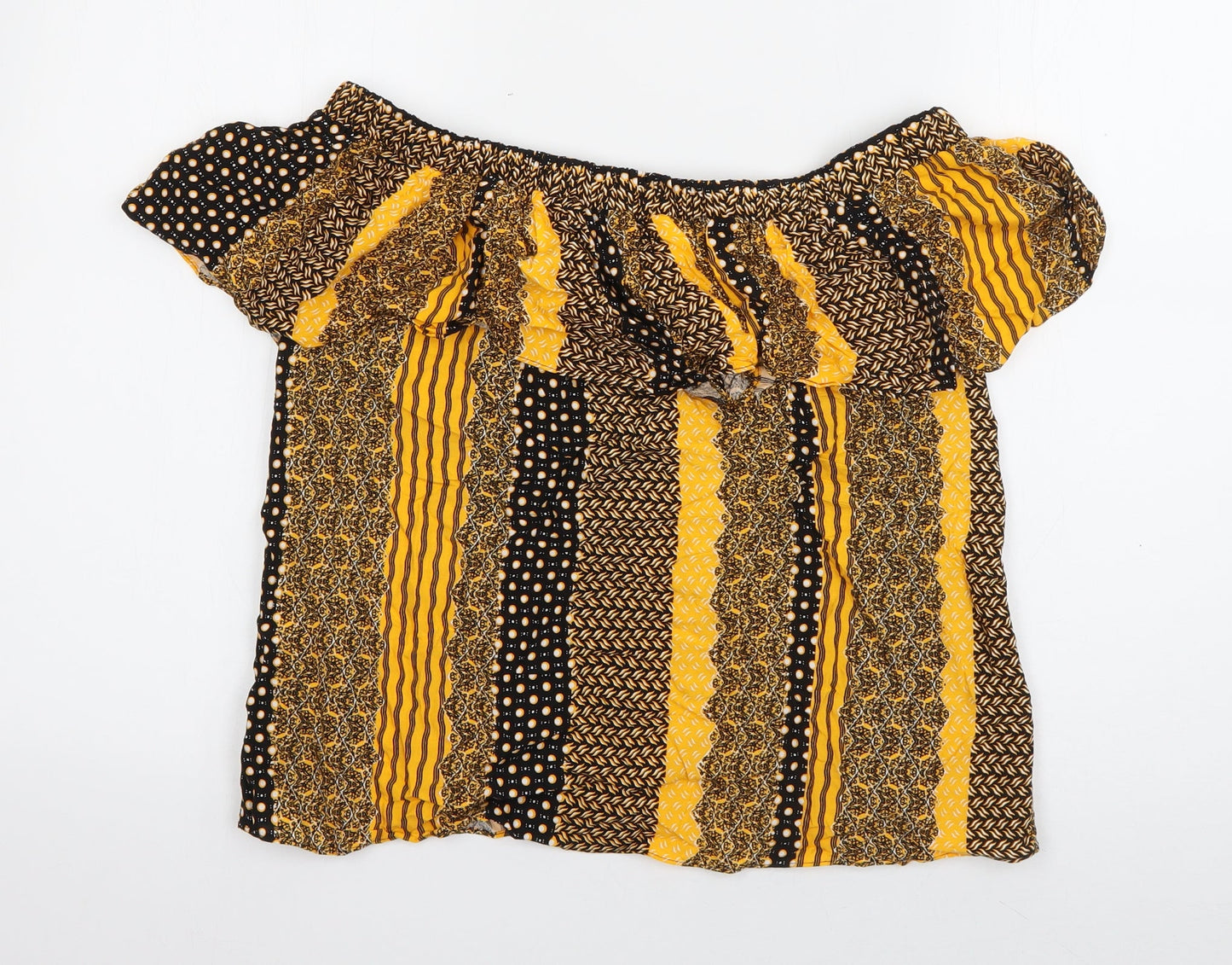 Peacocks Womens Orange Striped Viscose Basic Blouse Size 10 Off the Shoulder