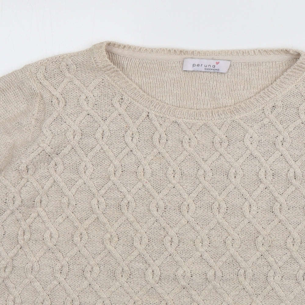 Per Una Womens Beige Scoop Neck  Acrylic Pullover Jumper Size 12