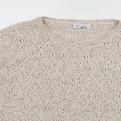 Per Una Womens Beige Scoop Neck  Acrylic Pullover Jumper Size 12