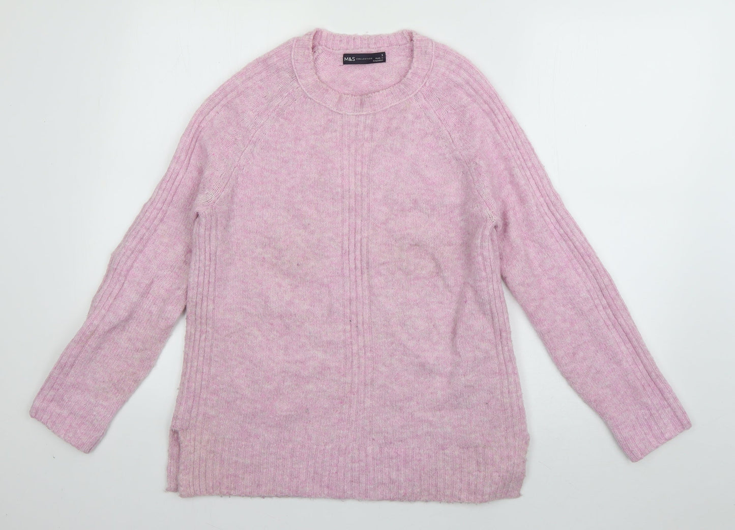 Marks and Spencer Womens Pink Crew Neck  Acrylic Pullover Jumper Size S
