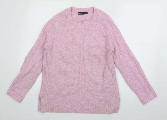 Marks and Spencer Womens Pink Crew Neck  Acrylic Pullover Jumper Size S