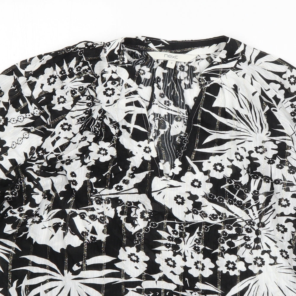 NEXT Womens Black Floral Viscose Basic Blouse Size 8 V-Neck