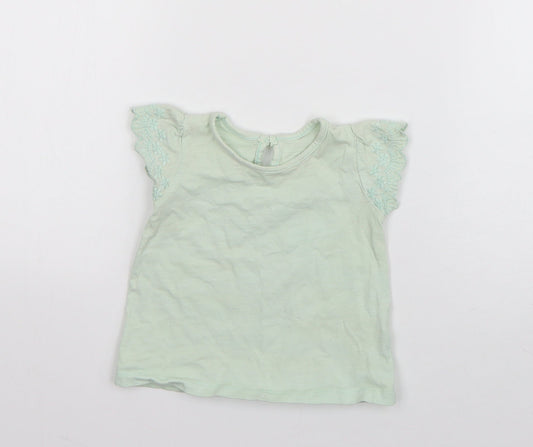 Matalan Girls Green  Cotton Basic T-Shirt Size 3-6 Months Round Neck Pullover