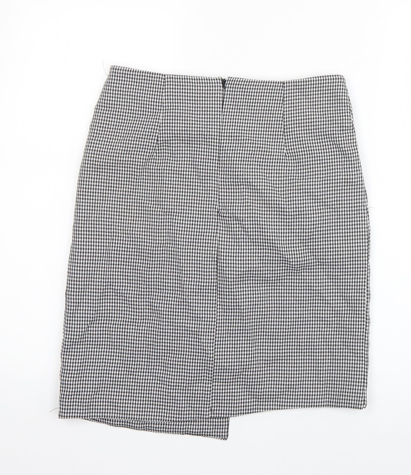 Preworn Womens Black Check Polyester A-Line Skirt Size 28 in   Zip