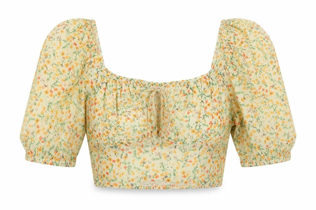 Skylar Rose Womens Green Floral Polyester Basic Blouse Size M Sweetheart - Puff Sleeve