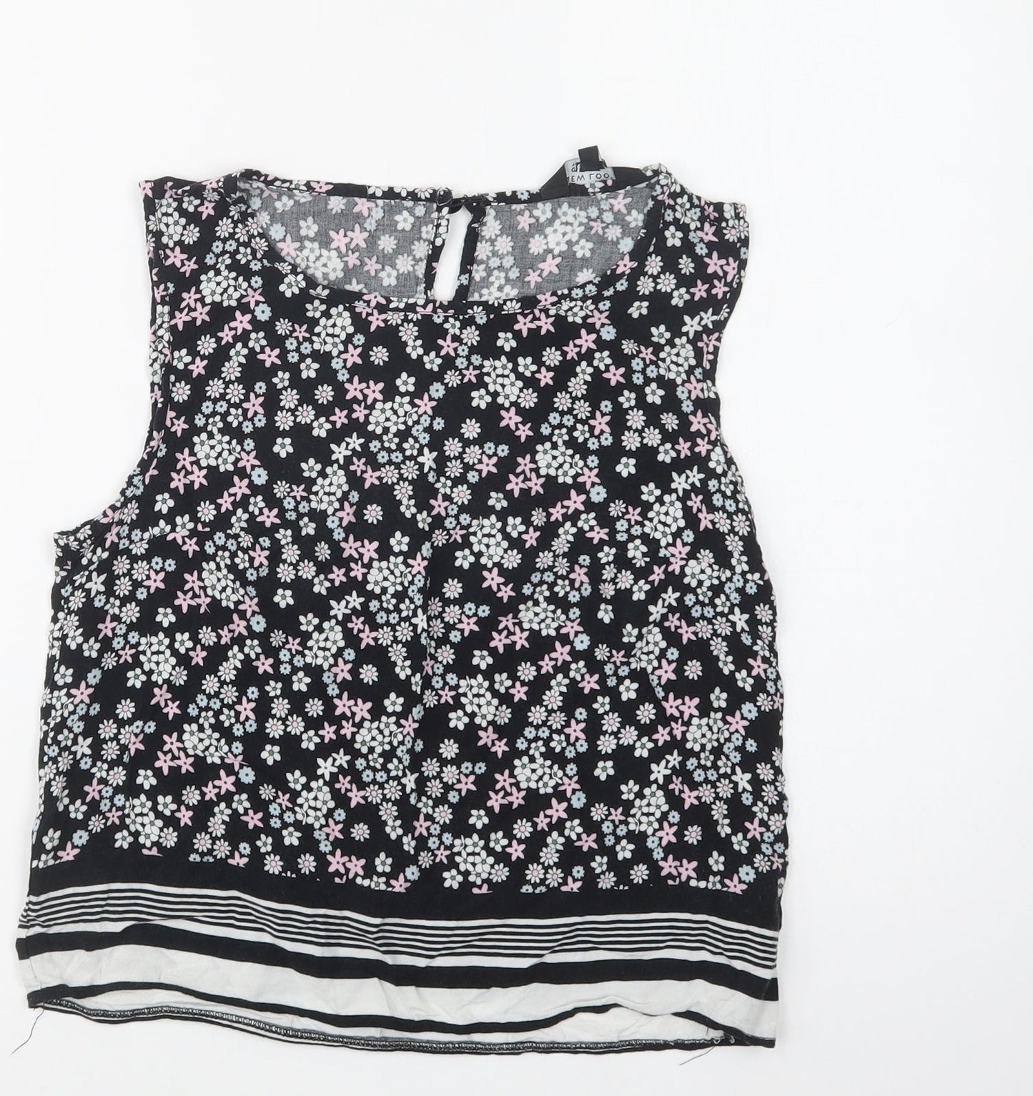 New Look Girls Black Floral Viscose Basic Blouse Size 14 Years Crew Neck Button