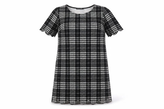 Select Womens Black Check Polyester Shift  Size 12  Crew Neck