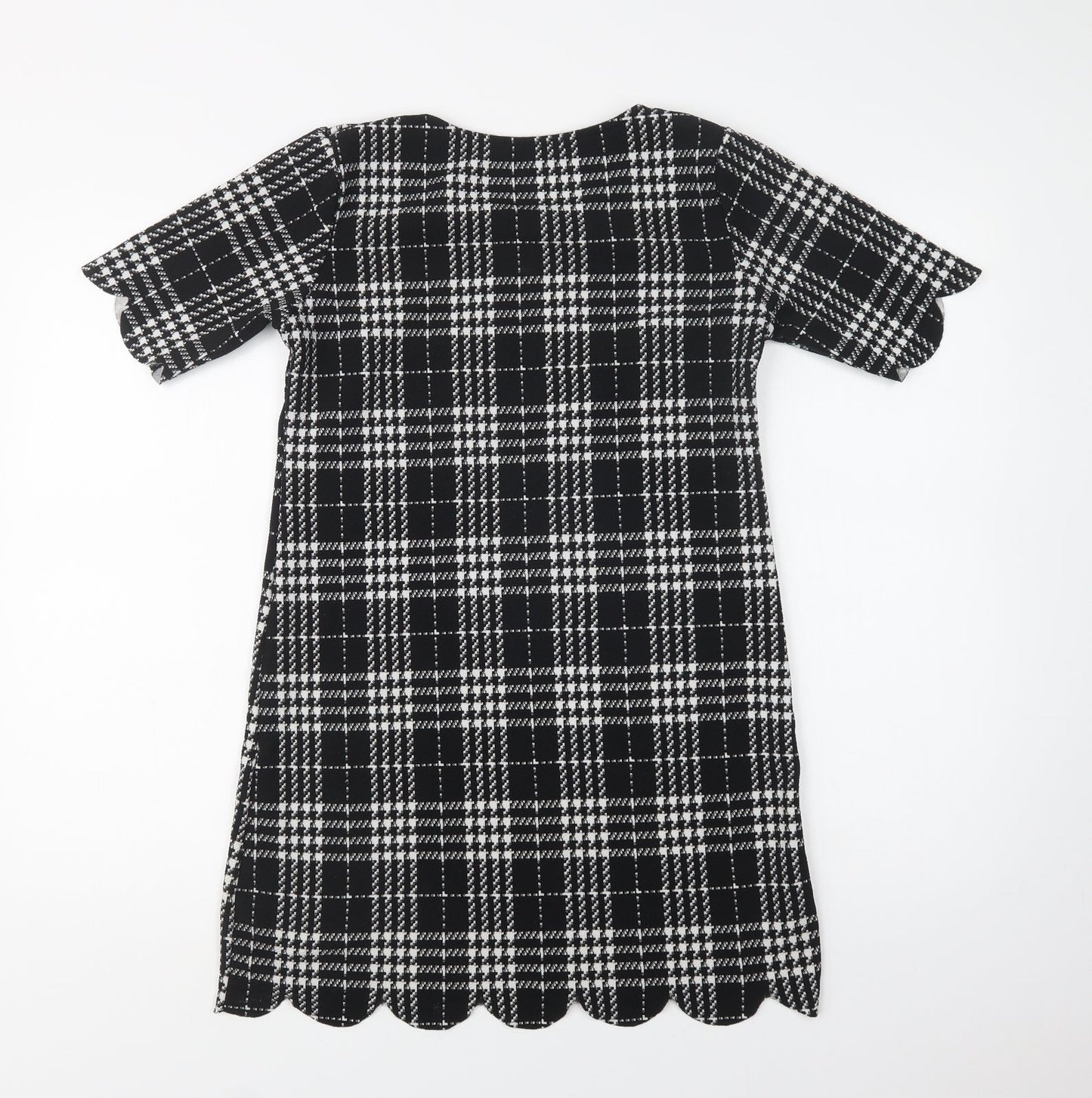 Select Womens Black Check Polyester Shift  Size 12  Crew Neck