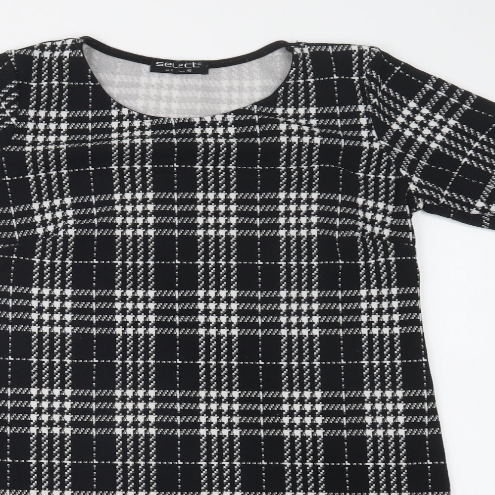 Select Womens Black Check Polyester Shift  Size 12  Crew Neck