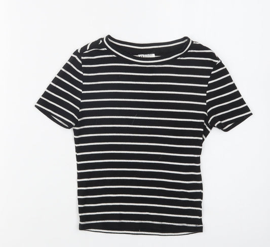 H&M Womens Black Striped Cotton Basic T-Shirt Size XS Crew Neck