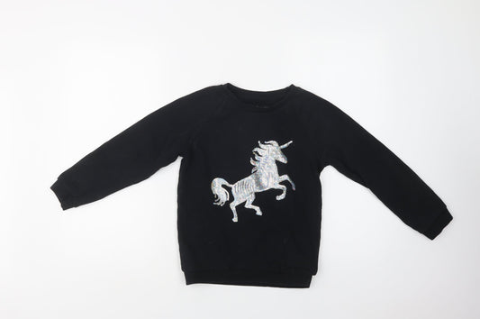 Primark Girls Black  Cotton Pullover Sweatshirt Size 10-11 Years   - Unicorn