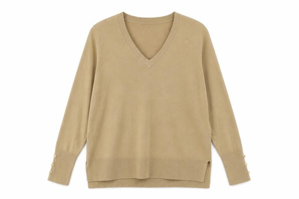 Primark Womens Beige V-Neck  Acrylic Pullover Jumper Size L