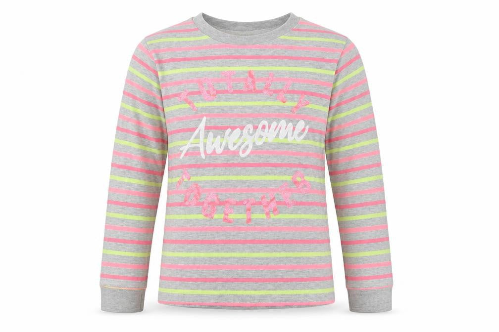 M & Co Girls Grey Striped Cotton Basic Blouse Size 9-10 Years Crew Neck