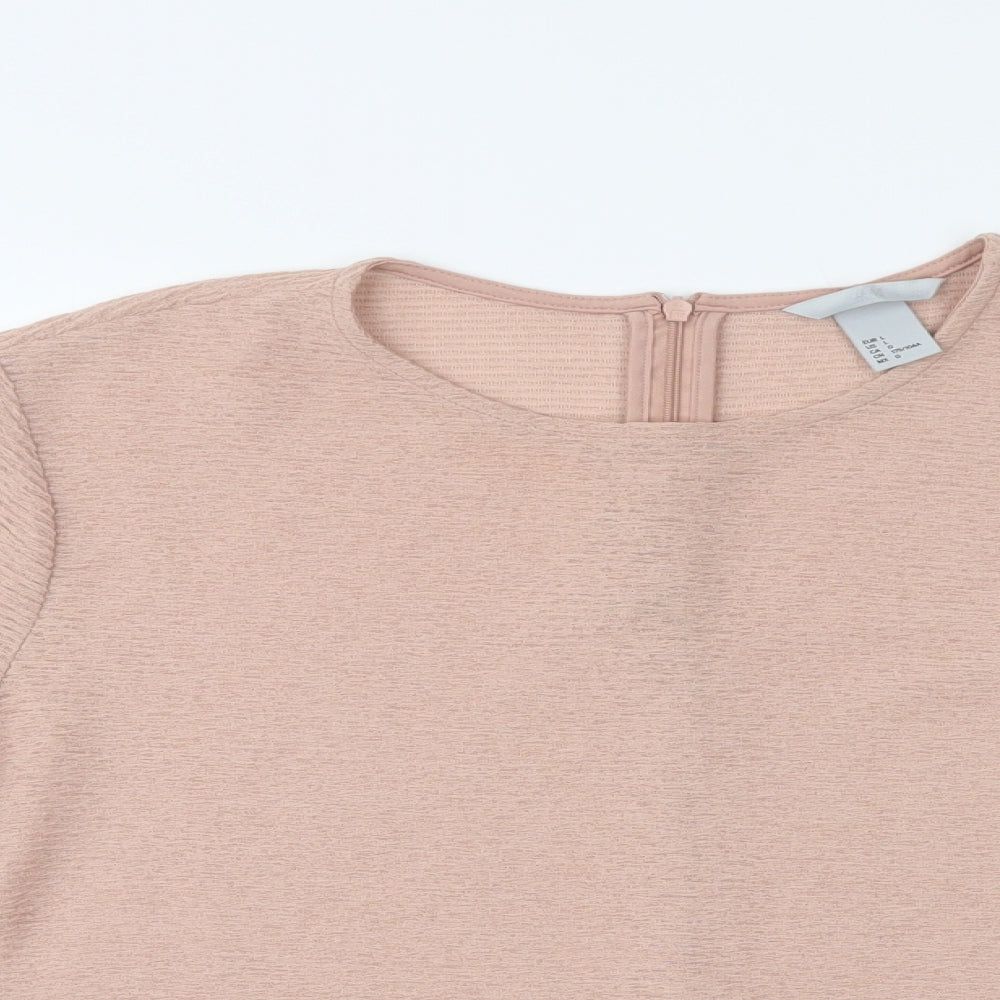 H&M Womens Beige  Polyester Basic Blouse Size L Crew Neck