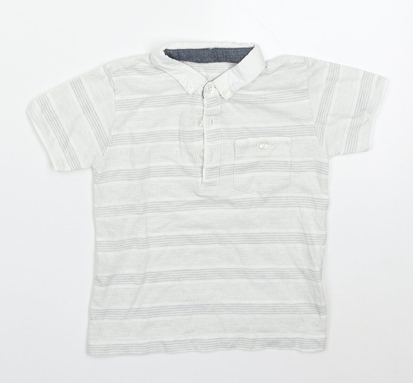 Matalan Boys Green Striped Cotton Basic Polo Size 18-24 Months Collared Pullover