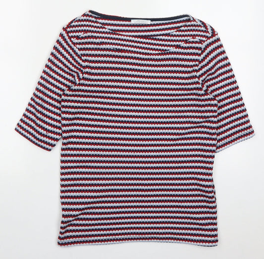 Zara Womens Red Geometric Polyester Basic T-Shirt Size M Off the Shoulder - Blue
