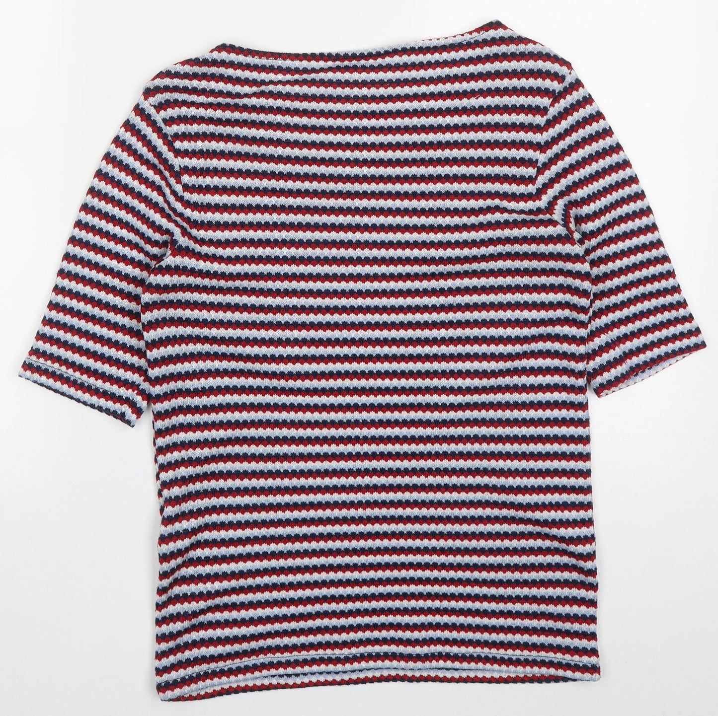 Zara Womens Red Geometric Polyester Basic T-Shirt Size M Off the Shoulder - Blue