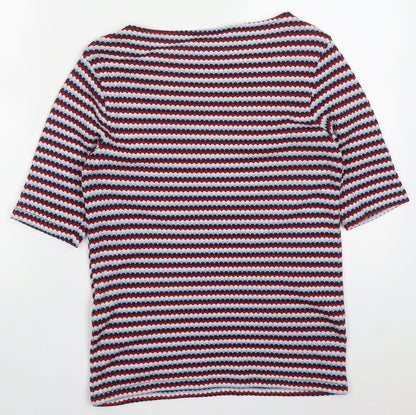 Zara Womens Red Geometric Polyester Basic T-Shirt Size M Off the Shoulder - Blue