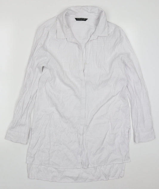Viz A Viz Womens White  Polyester Basic Button-Up Size S Collared