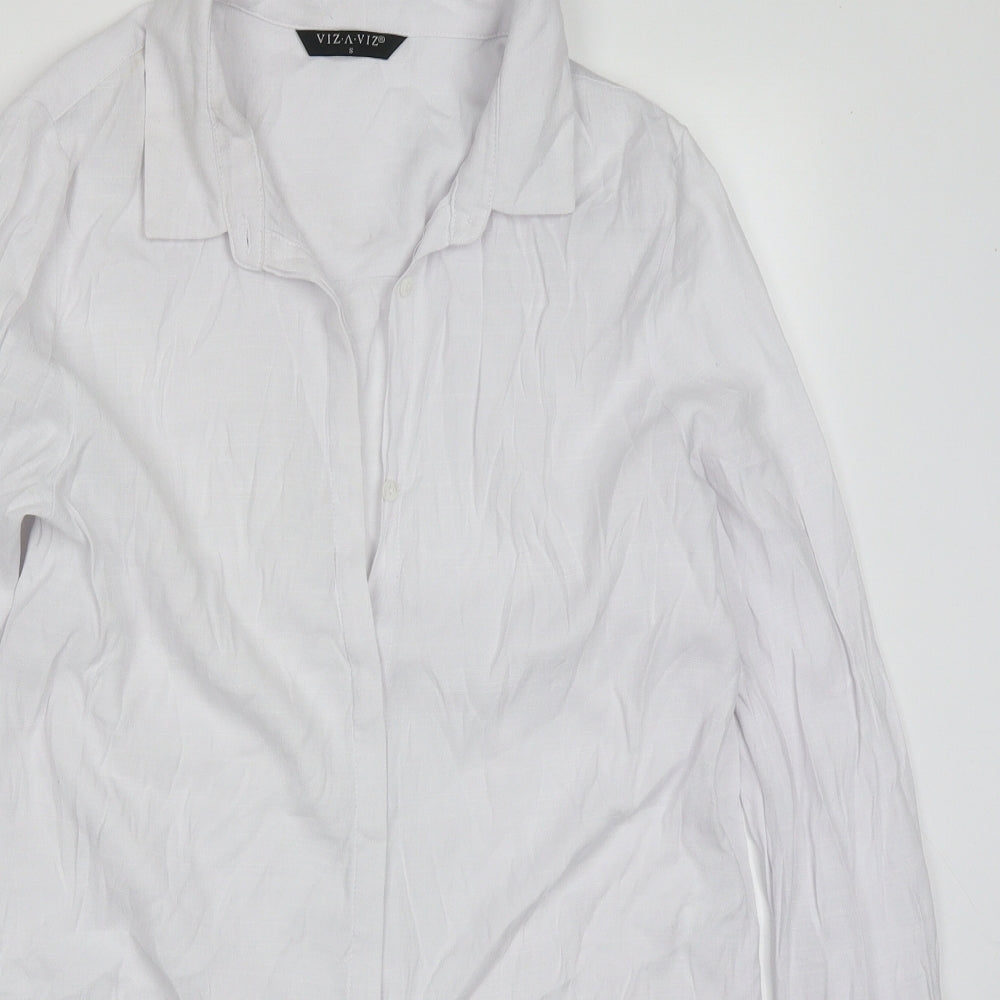 Viz A Viz Womens White  Polyester Basic Button-Up Size S Collared