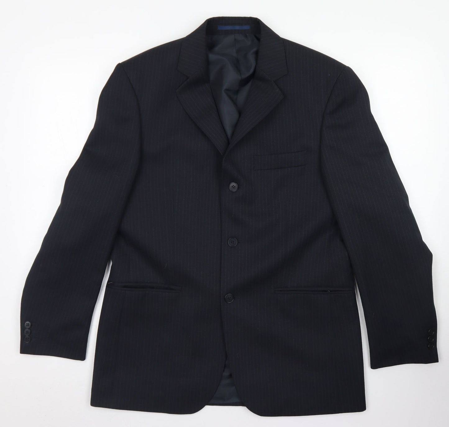 Pinstripe Mens Blue Striped Polyester Jacket Blazer Size 38